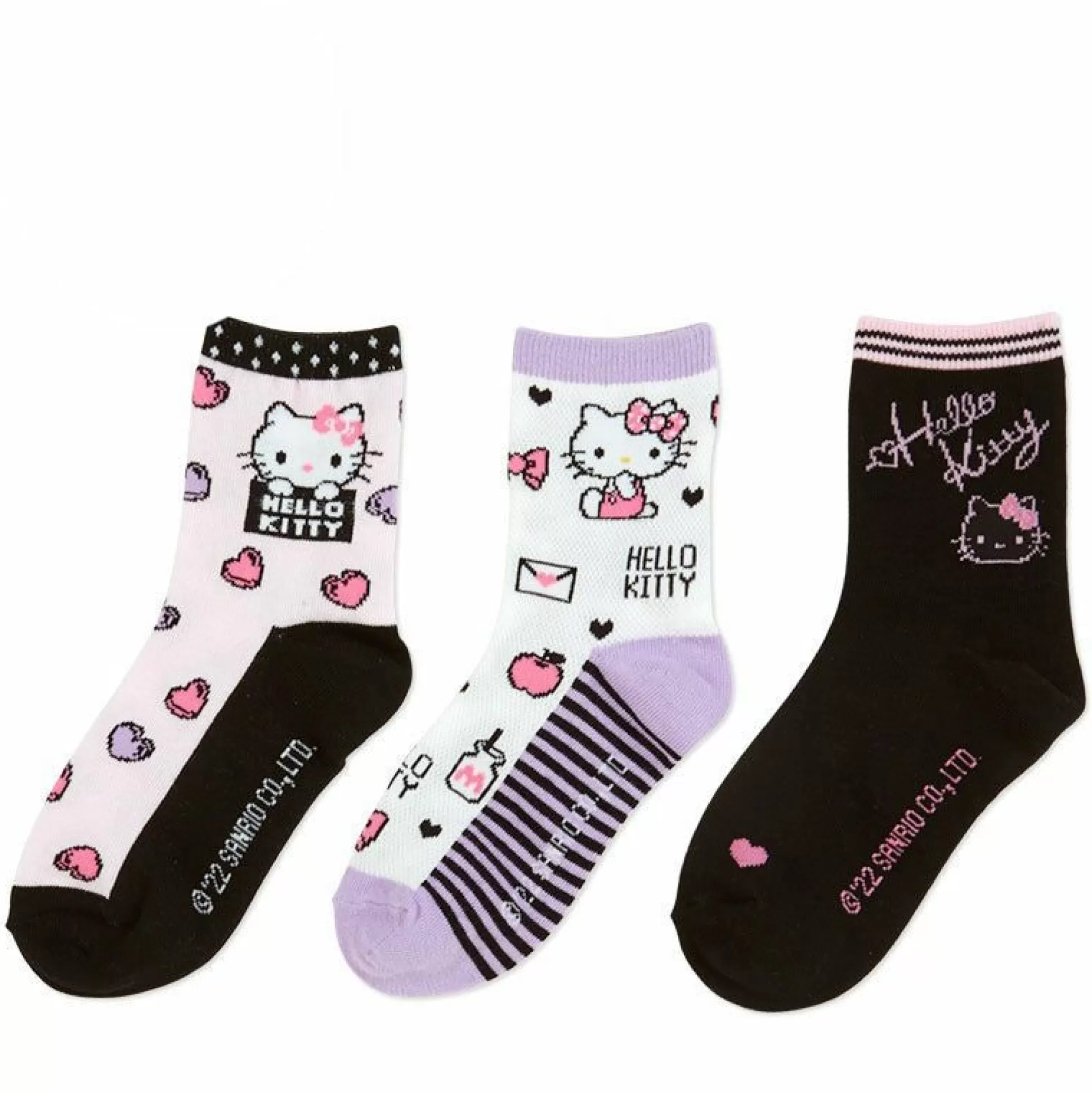 Hello Kitty 3-Pair Kids Crew Sock Set (Purple)^Japan Original Shop