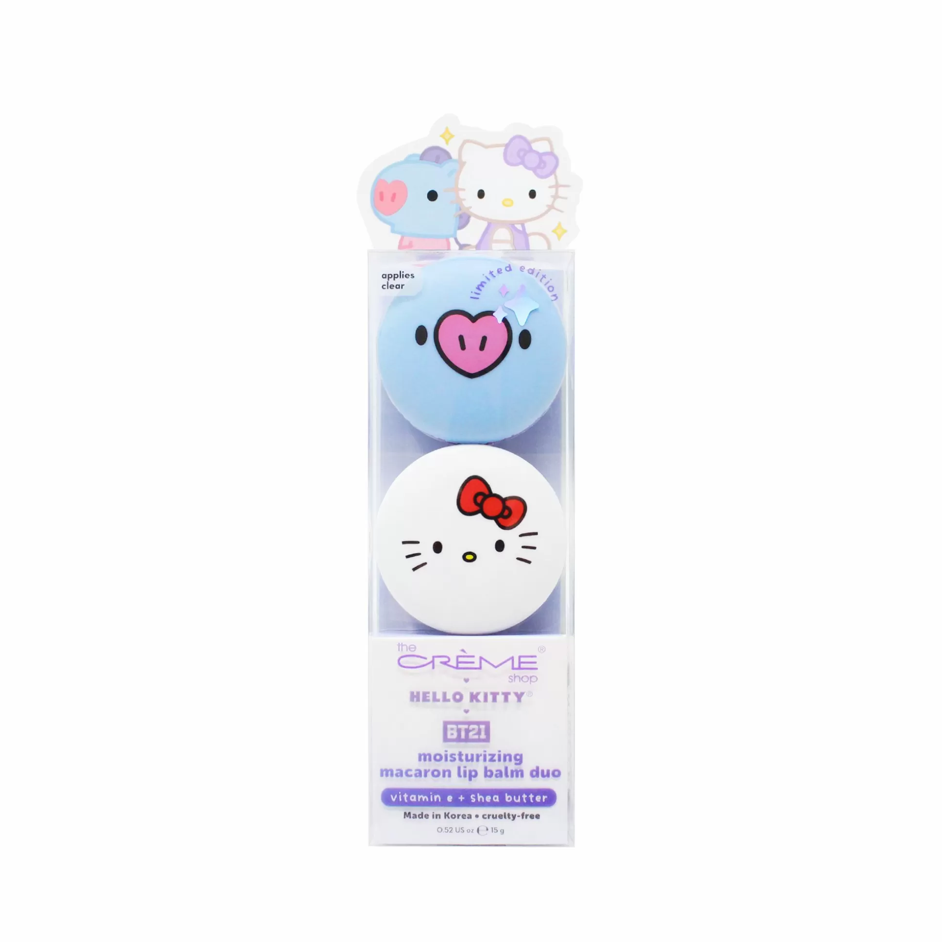 Hello Kitty & Bt21 Mang Moisturizing Macaron Lip Balm Duo^The Crème Shop Hot