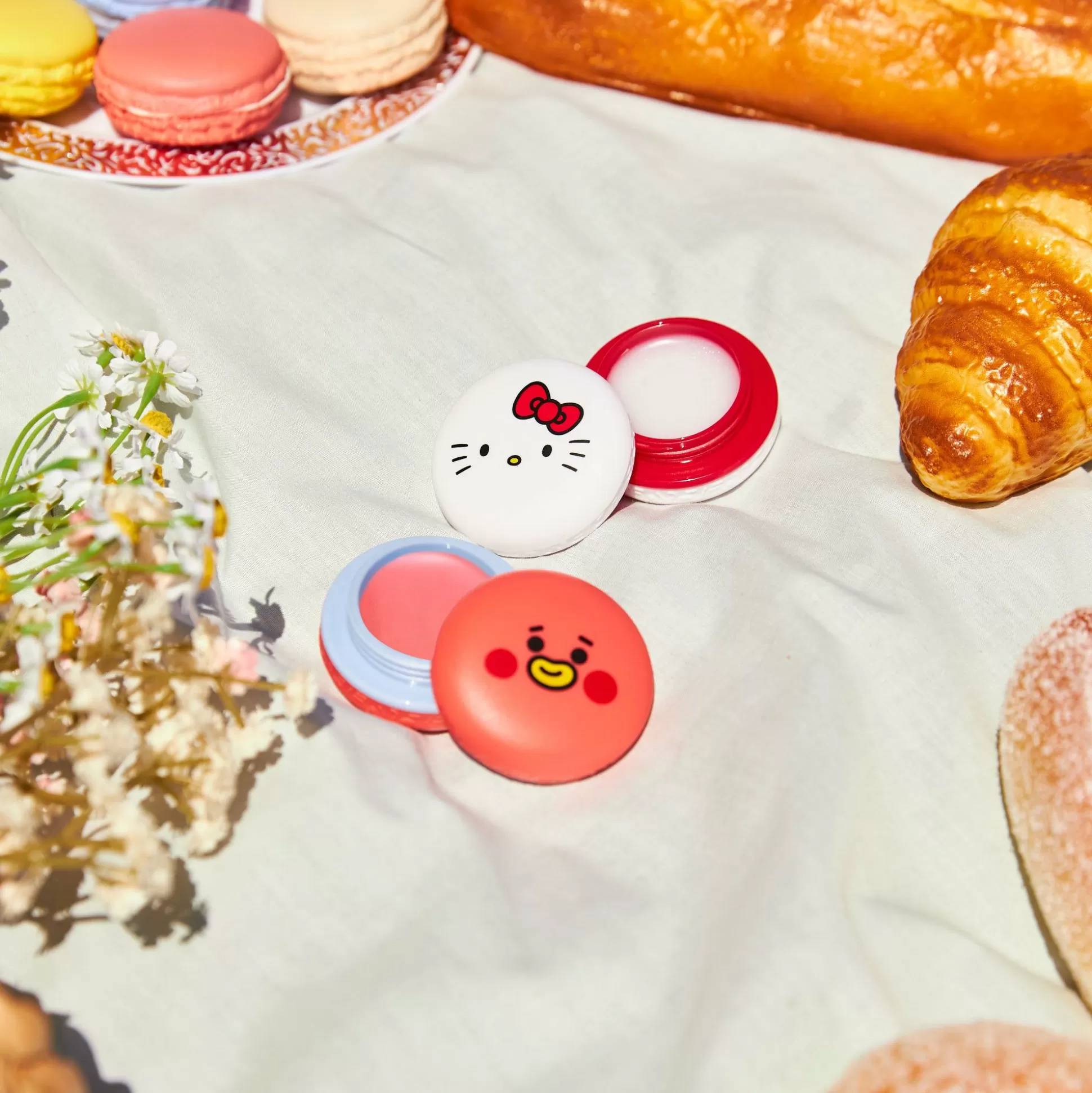 Hello Kitty & Bt21 Tata Moisturizing Macaron Lip Balm Duo^The Crème Shop Best