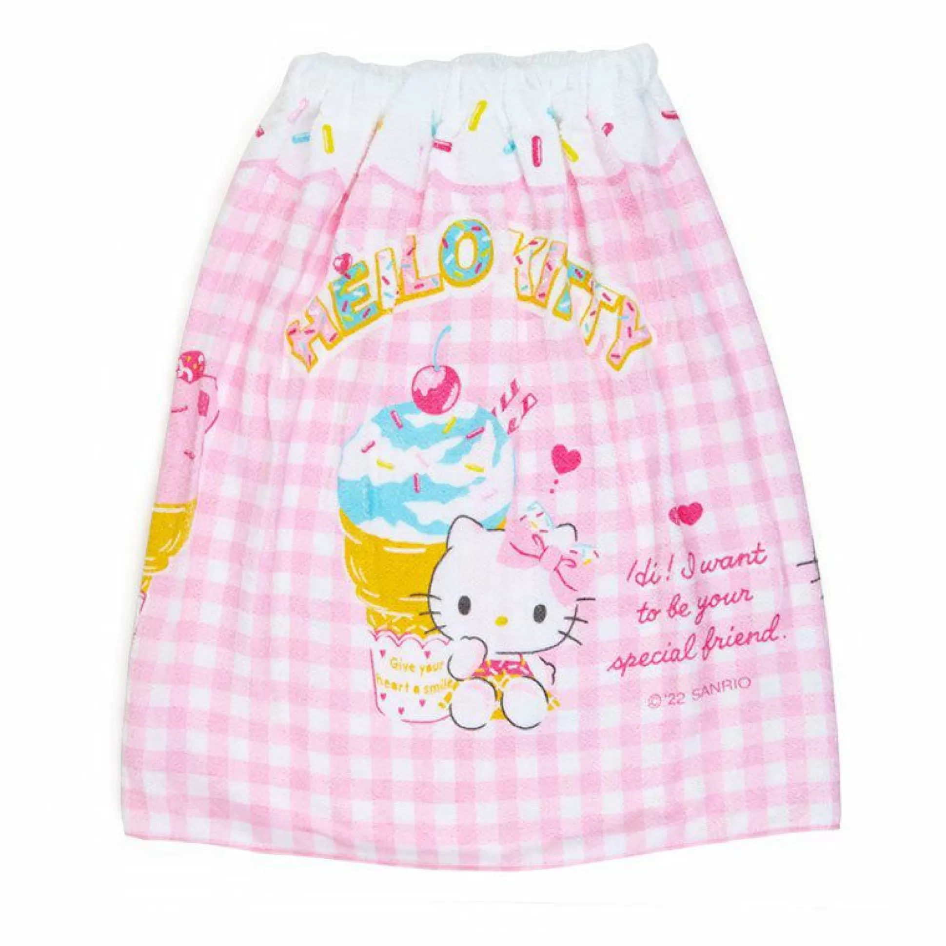 Hello Kitty Gingham Wrap Towel^Japan Original New