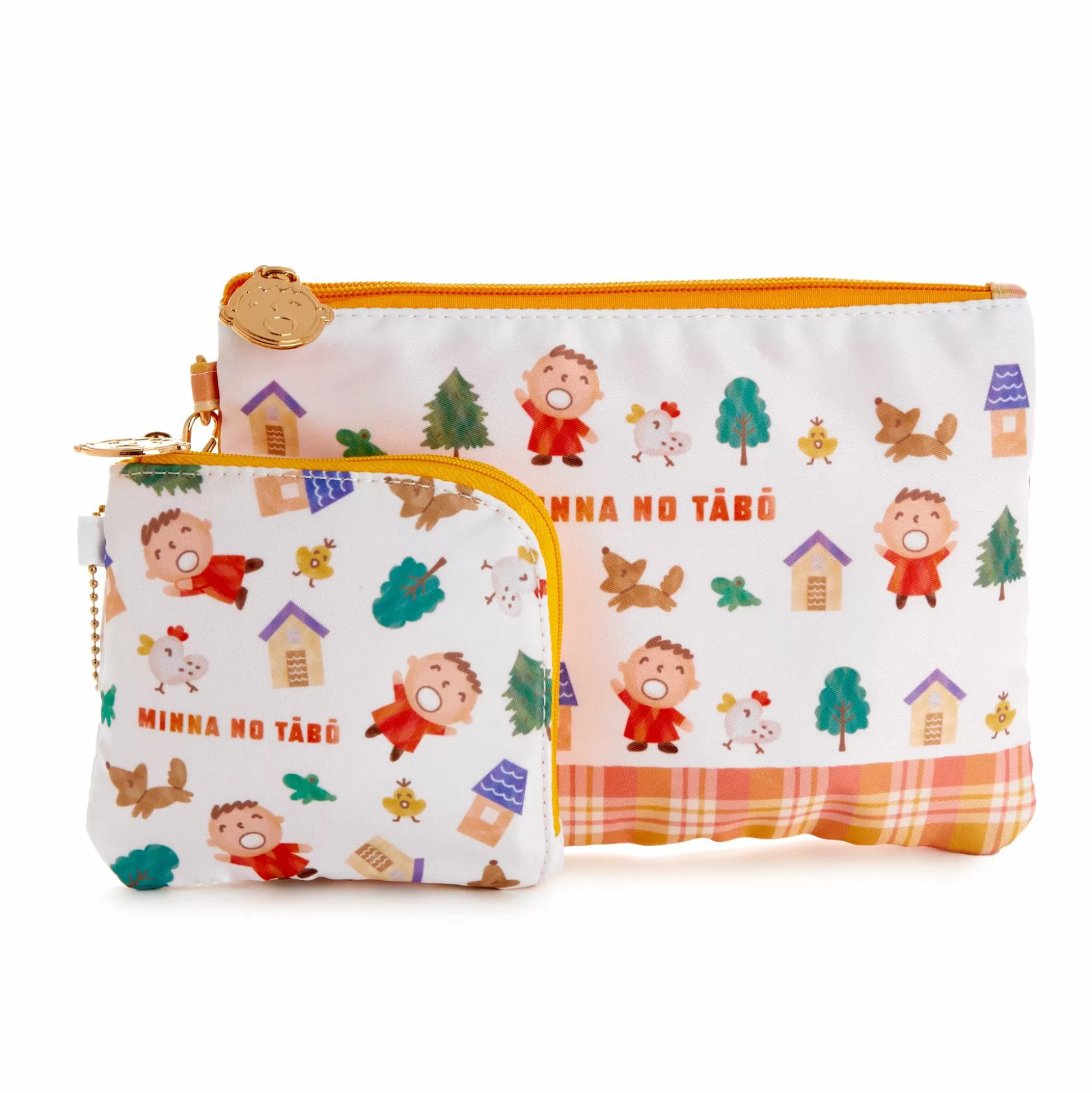 Minna No Tabo Zipper Pouch Set (Orange Plaid Series)^Global Original Flash Sale