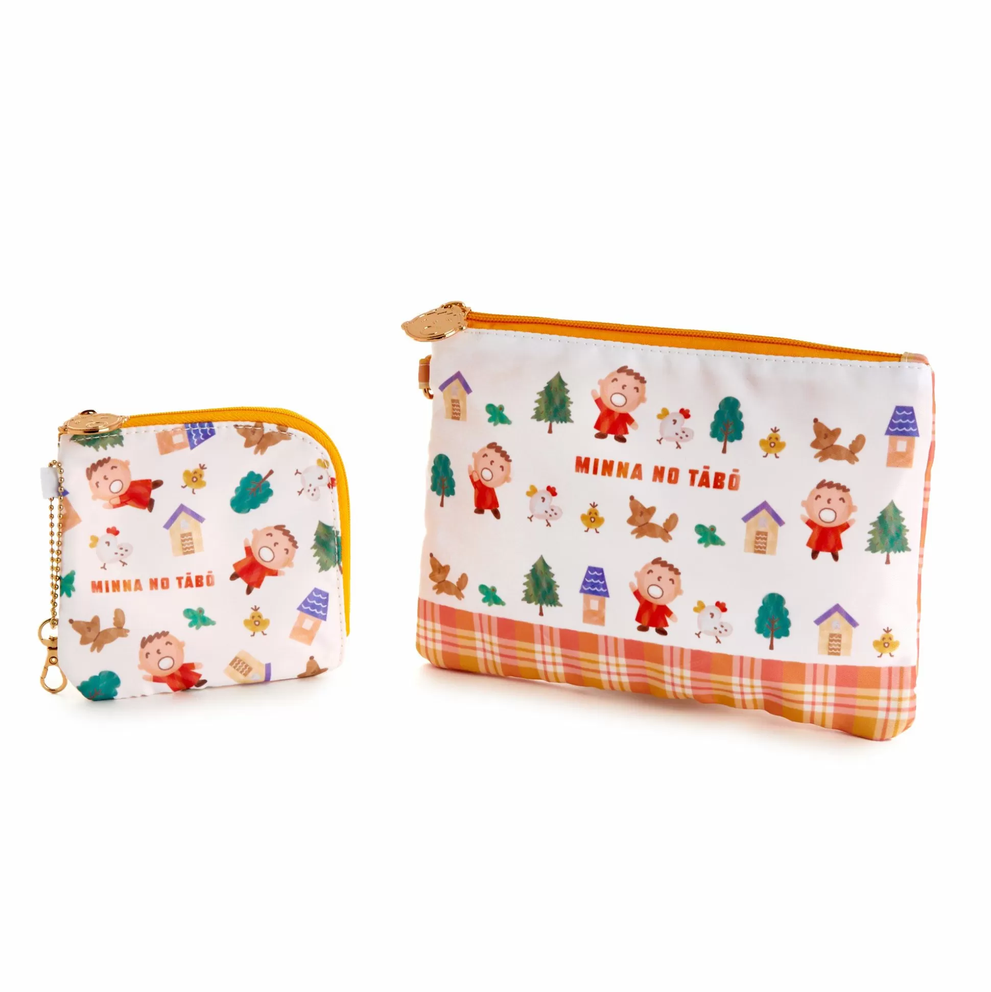 Minna No Tabo Zipper Pouch Set (Orange Plaid Series)^Global Original Flash Sale
